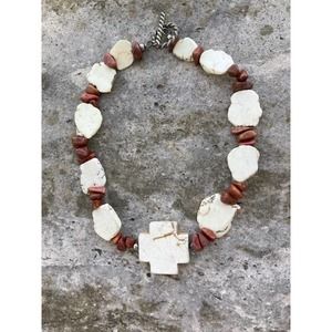 Handmade Brown & Cream Howlite Cross Necklace